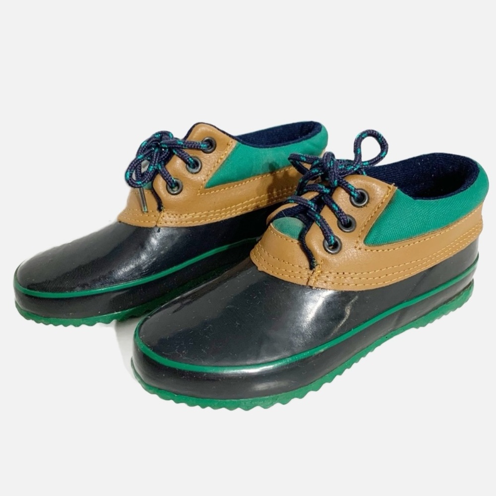 Vintage Trails End Rubber Rain Snow Bootie Leather Trims Lace Up Padded Collar